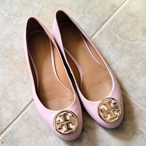 Tory Burch Pink Nappa Leather Flat with Gold Emblem Size 6.5